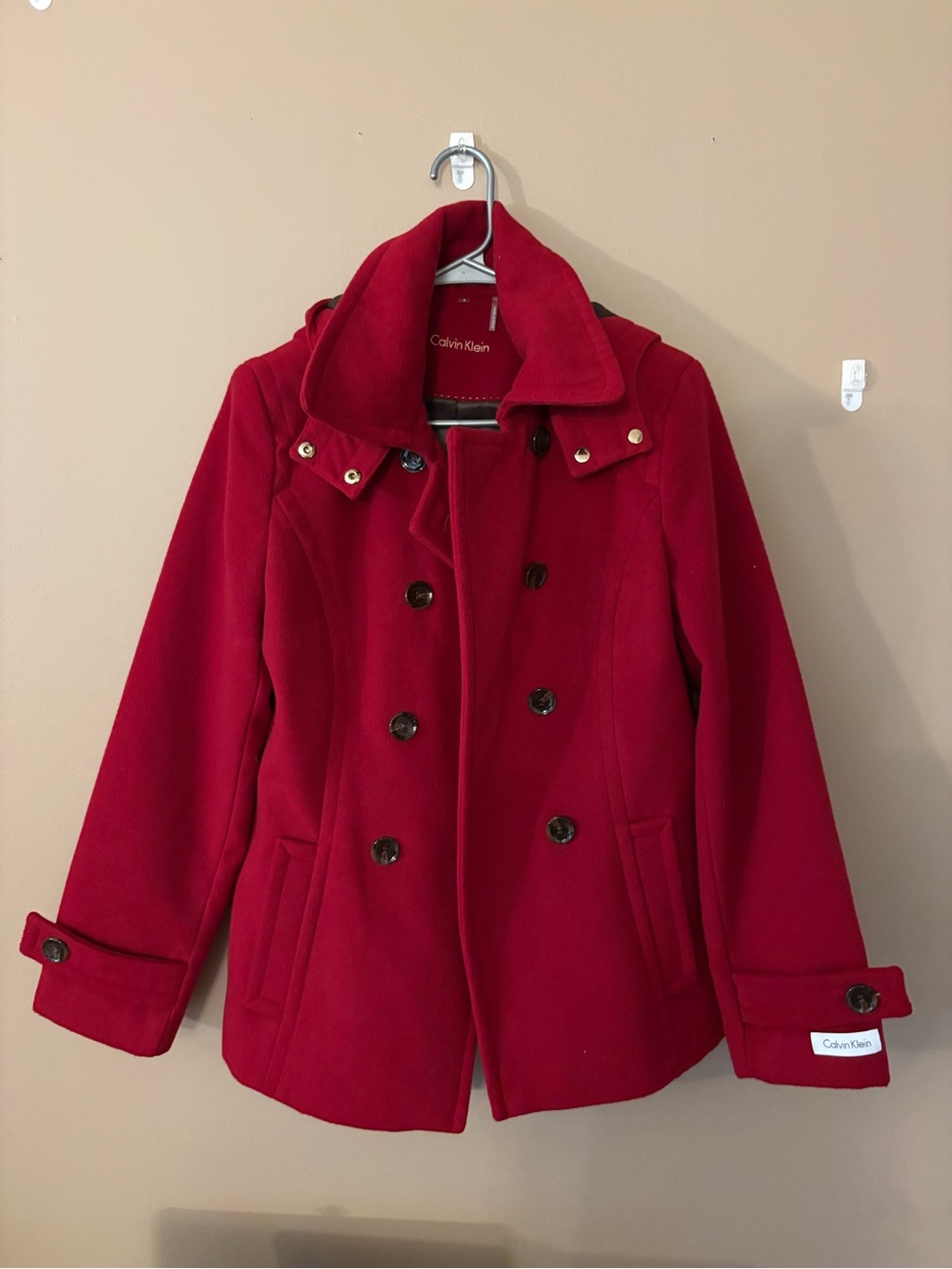 Calvin Klein Women's Crimson Double-Breasted Peacoat